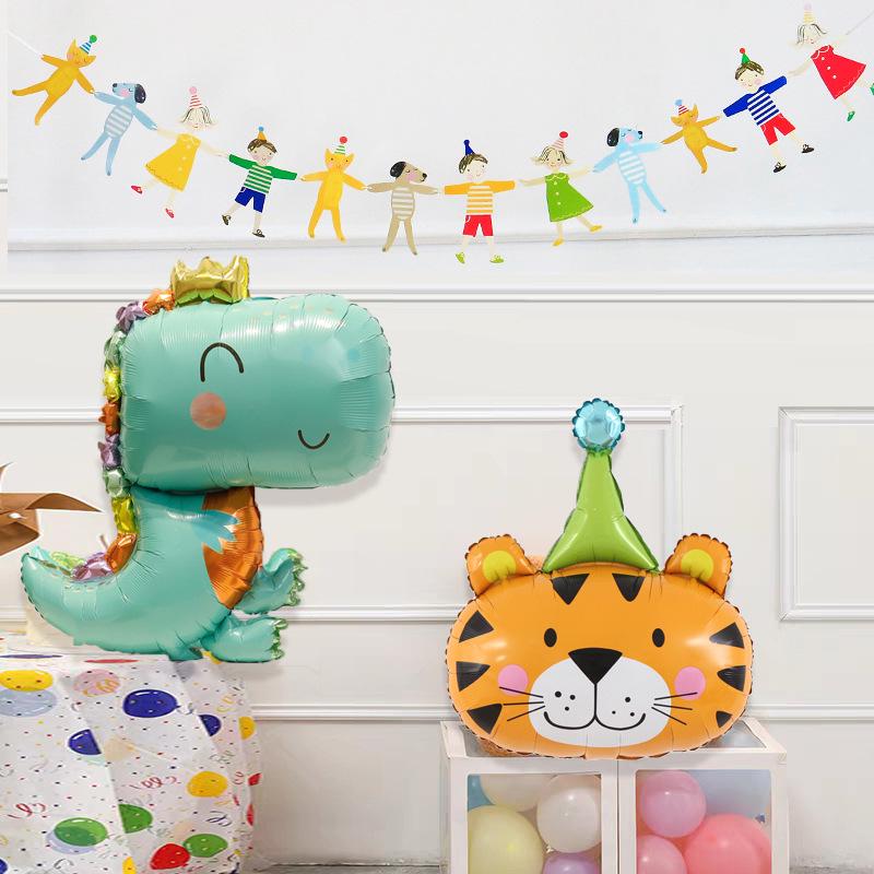 Dinosaur & Forest Animal Balloon Arrangement for Children's Party: Lion, Rabbit, Tiger Decor