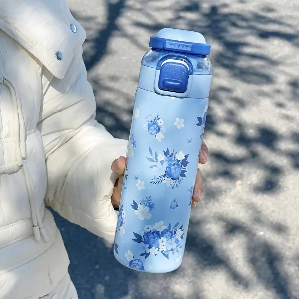 700ML Sport-Wasserflasche mit Aufdruck Ein-Klick-Deckel Thermos-Wasserflasche Trinkhalm & Schluckoption Vakuumisoliert Isolierte Wasserflasche