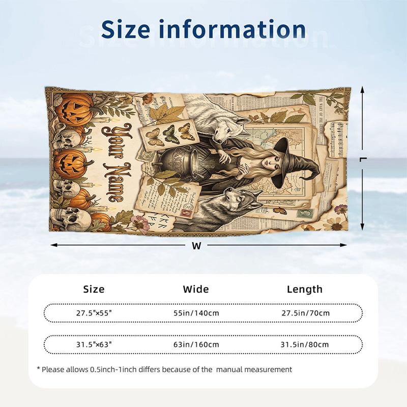 Witchcraft Theme Beach Towel Personalized Custom Name & Text Soft Quick Dry Beach Towel for Swimming Travel