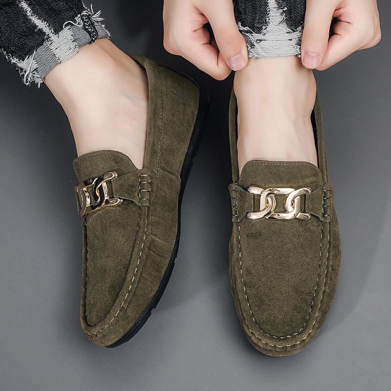 Classic Retro Green Men's Loafers Shoes Flats Handmade Suede Moccasin Casual Shoes Men Slip-on Driving Footwear mocasines hombre