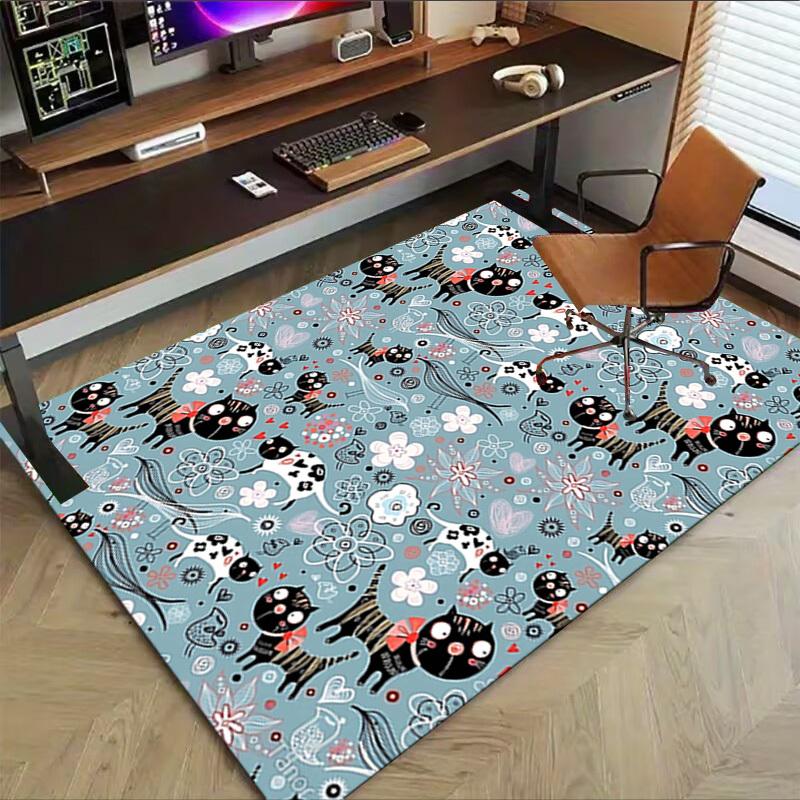 1 Stück Katzen Blumen Extra Groß Rutschfester Teppich, Büro, Familie, Schlafzimmer, Studio - Großer TeppichJ0332