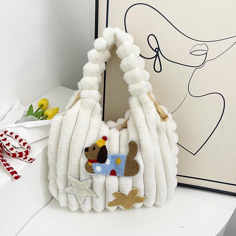 

Cute plush sticker puppy star portable vest bag autumn and winter ladies creative niche shoulder bag белый