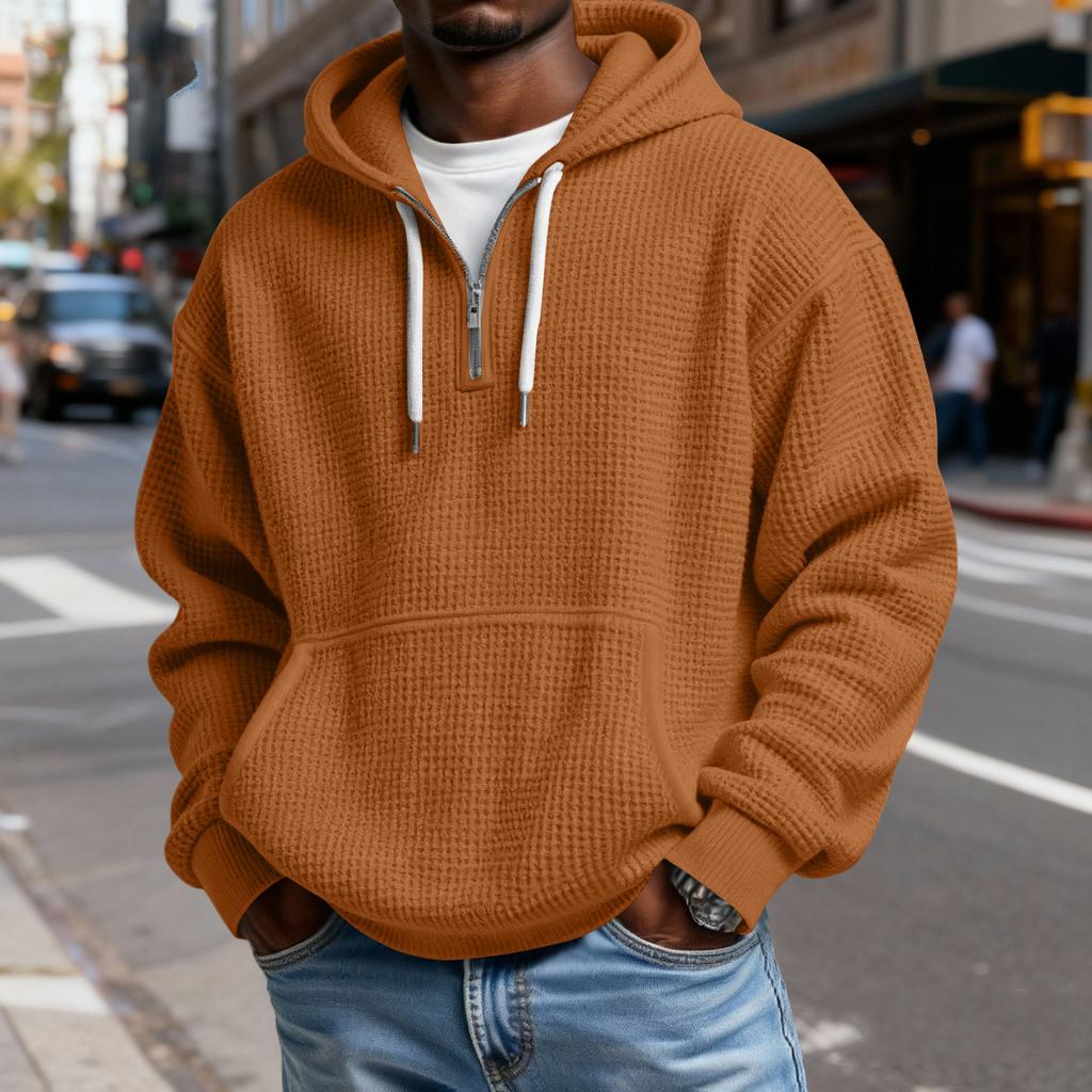 Men's Casual Solid Color Zipper Long Sleeve Hooded Sweatshirt, Everyday Zipper Casual Long Sleeve T-Shirt