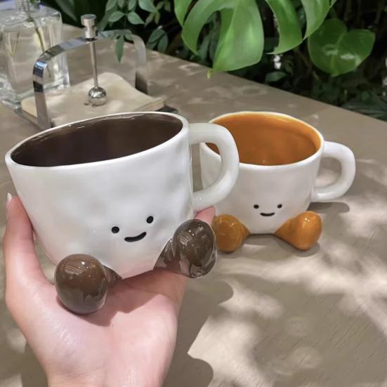 300ml Ceramic Mug Cartoon Feet Design Hot Cold Drinks Mug Suitable Capacity Happy Face Ceramic Tea Mug Drinkware
