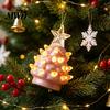 Office Desk Holiday Decorations Christmas Tree Ornament, Glowing Retro Resin Tabletop Decor with Star Mini Topper, Vintage Xmas Trees Night Light for