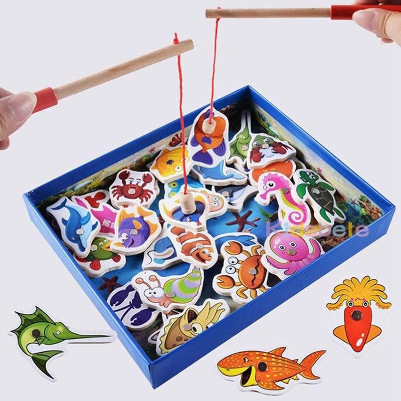 Fish Toy 32pcs Wooden Magnetic Educational Fishing Game