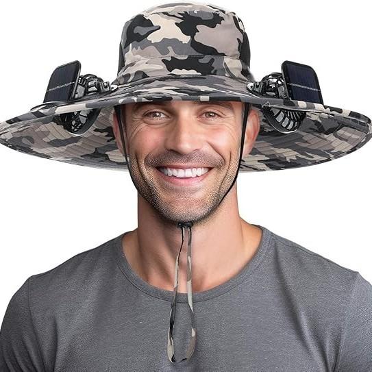 Summer for Outdoor Camping Fishing Hiking Cap Sunscreen Fisherman Hat SolarFan Cap Portable Solar Charging Cap with Fan Suitable