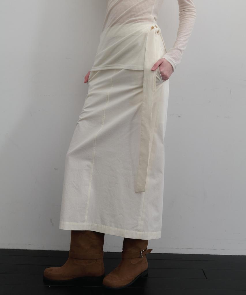 Aente Cotton Slit Long Skirt - Ecru