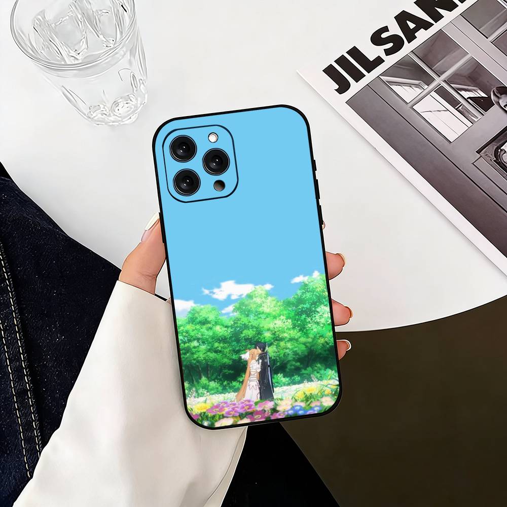 Kirito & Asuna Anime  Phone Case For iPhone 17,16,15,14,13,12,11 Plus,Pro Max,XS,Soft Silicone Black Cover