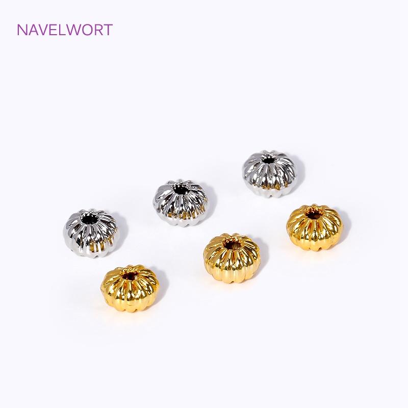 50pcs/Lot Brass 18K Gold Plated Pumpkin Spacer Beads DIY Bracelet Necklace Making Supplies Round Stripe Beads DIY Accessories