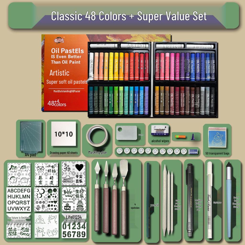 48-Color Super Soft Oil Pastels Set with Scraper - Child's Painting Kit
