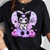 Miniso Cute Cartoon Kuromi Dark Printed Short Sleeved Women Men T-shirt Fashionable Loose Comfortable Casual Top Clothing