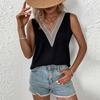 2023 Summer Contrast Stitching Women Tank Tops O Neck Sleeveless Shirt Women's Top Elegant Clothes Summer Loose Women's Vest