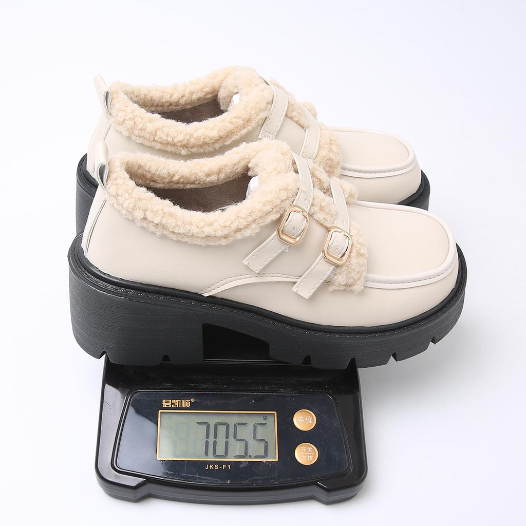 Women's thick soled large size thickened winter warm fur one snow boots padded lining ankle boots non-slip hiking sports shoes leather shoes Loafers