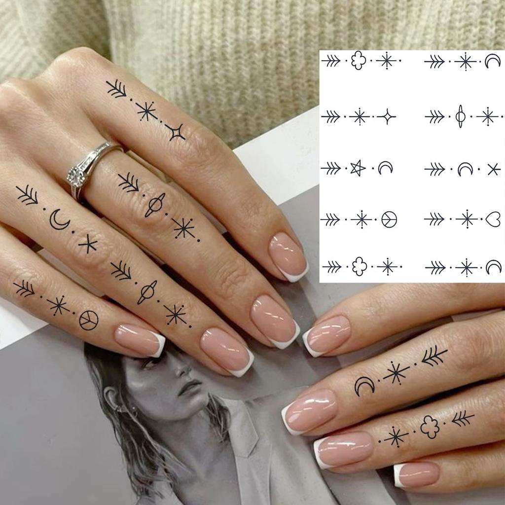 1 Sheet Sun Crescent Totem Chain Temporary Tattoos For Women Finger, Fake Tattoo Sticker Waterproof Long Lasting Realistic Tatoo