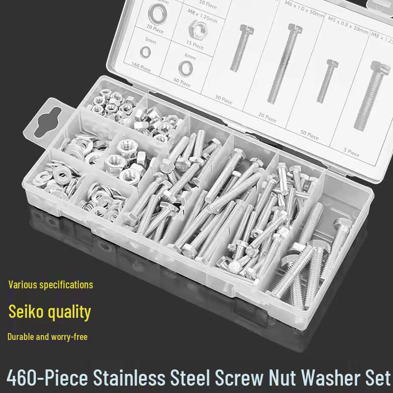 Набор ассортимента из 460 штук шестигранных болтов и винтов из нержавеющей стали, штепсель CN (адаптер в комплекте)
