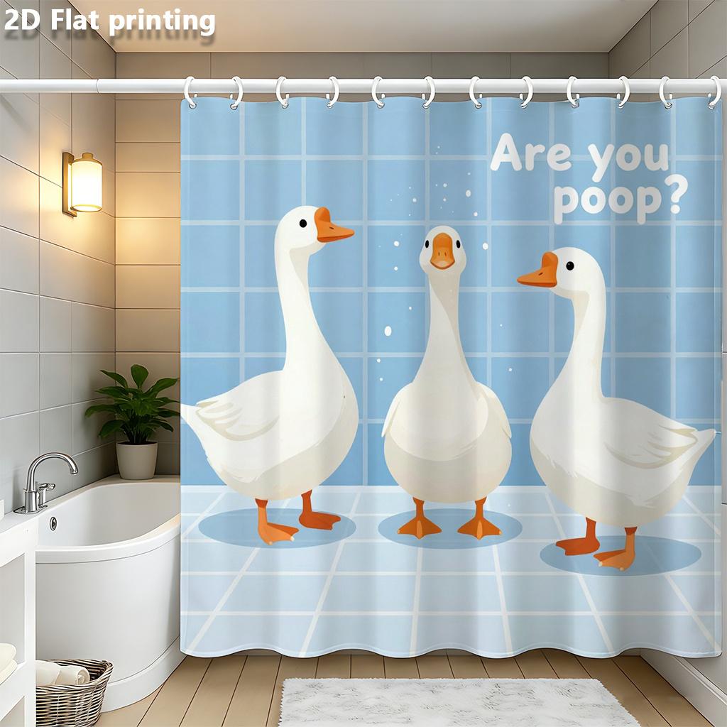

Funny Goose Shower Curtain 1Pc Polyester 2D Flat Print 70.8X70.8 Inch Blue Tile Background Whimsical Bathroom Decor W60H190(CM)-1 Pcs