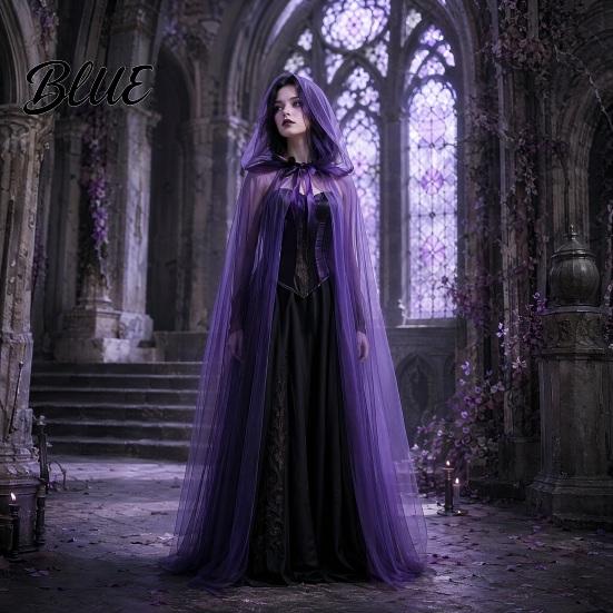 Cosplay Cloak Hooded Mesh for Adults 2 Layer Sheer Tulle Cape Gothic Witch Queen Costume Halloween Renaissance Accessories Lightweight Cape