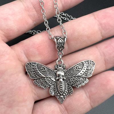 Gothic Deaths Head Skull Moth Pendant Necklace Unique Insect Jewelry Gift for Nature Lovers Birthday Present