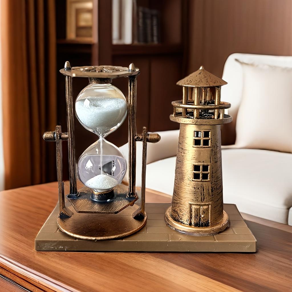 1pc Antique Bronze Lighthouse Timer Ornament for School Season, Vintage Timer Gift for Office and Home Decor, 3D Three-dimensional Desktop Ornament