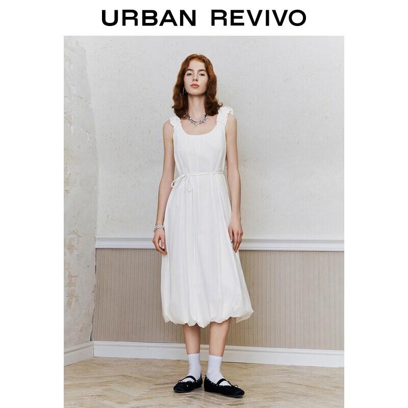 UR2026 Women s Summer Pleated Tie-Waist Cotton Midi Dress XL