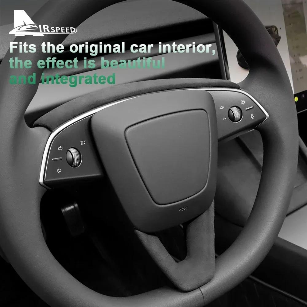 Italian Top Suede for Tesla Model 3 Highland 2025 Model Y Juniper 2025-Up Steering Wheel Trim Cover Protect Sticker Interior