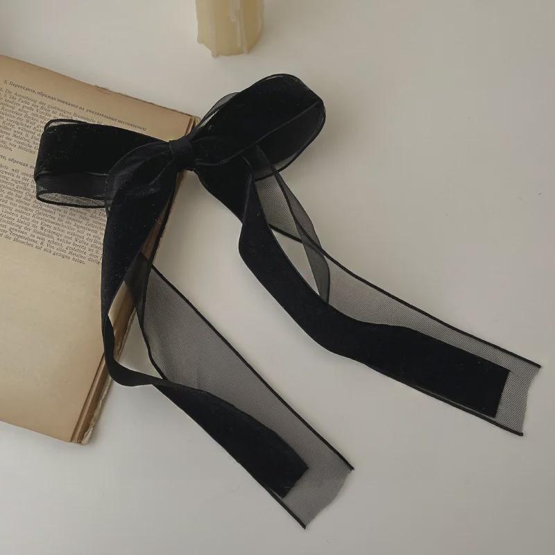 

Двухслойная заколка-бантик из бархата и сетки — элегантный ретро с нотками феи, французская пружинная заколка