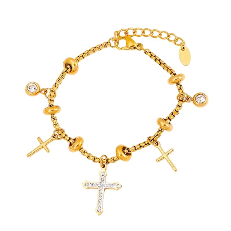 Elegant Sun And Moon Charm Bracelet With Crystal Accent Titanium Steel Lightweight Daily Wear Jewelry