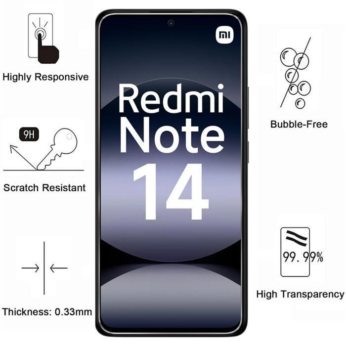 Case and Screen Protector - Phonillico® - Xiaomi Redmi Note 14 4G - Flexible - Transparent - 2 Tempered Glass