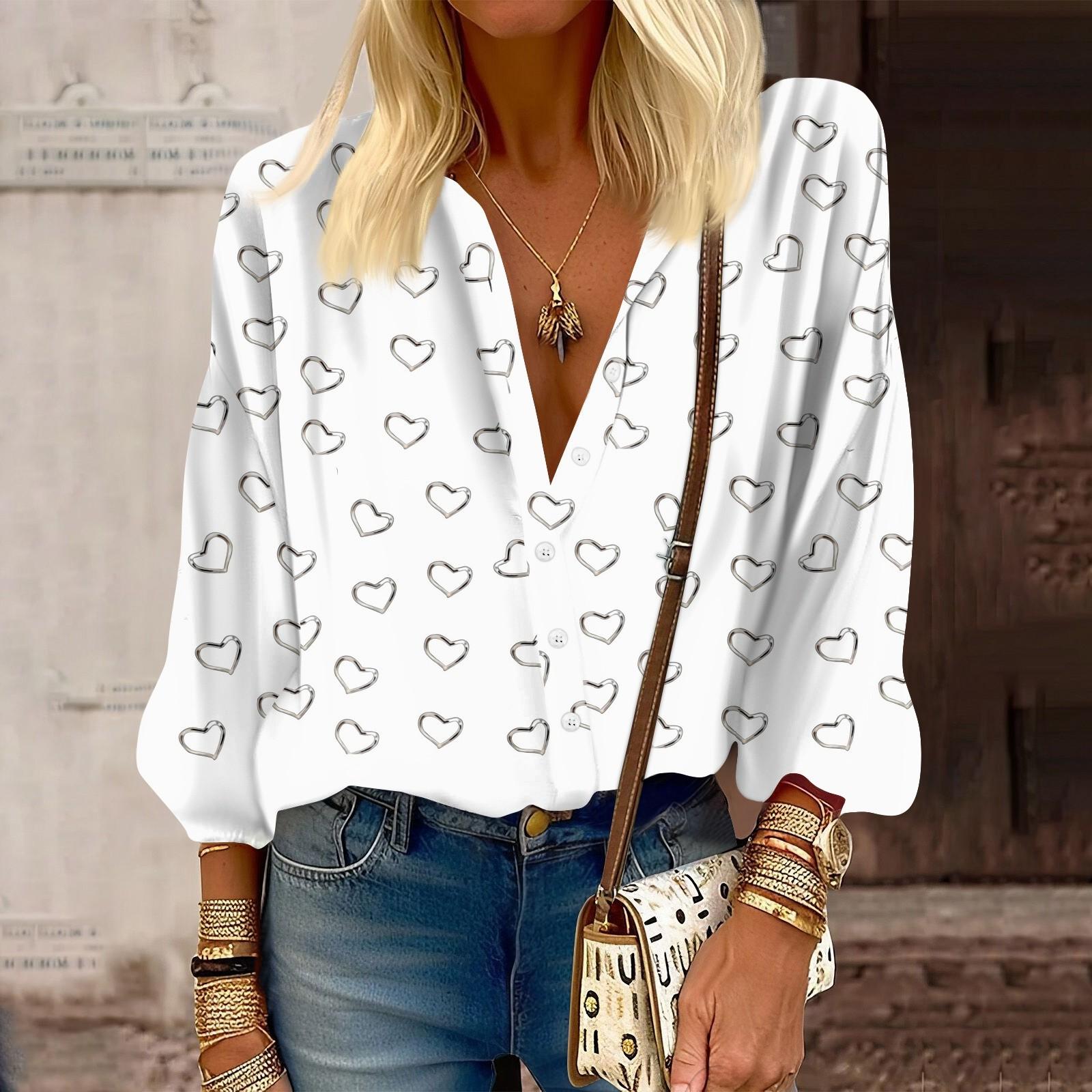 

Женская рубашка, блузка с принтом на пуговицах, повседневный винтажный модный топ с круглым вырезом и рукавами 3/4 XL белый