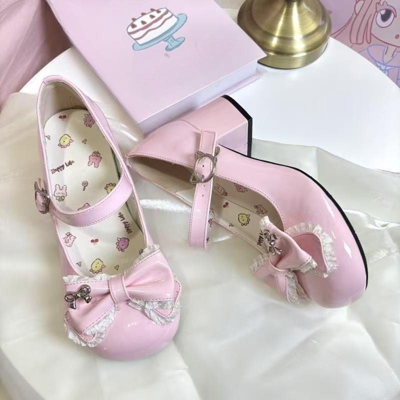 Fashion 2025 New Sweet Lolita Shoes Women Platform Summer Heels Round Head Cute Casual Flats Princess Leather Mary Jane Single Shoes