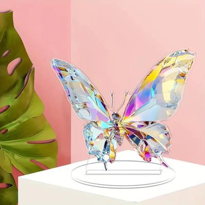 2D Flat Crystal Butterfly Acrylic Desktop Decoration, with Base, Suitable for Wall Decoration, Porch, Room, Villa, Accents Home, Hallway, or Workplace