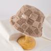 Lamb Velvet Fisherman Hat for Women Japanese Style Checkerboard Color Bucket Hat Autumn and Winter Thickened Warm and Face Showing Small Plush Hat