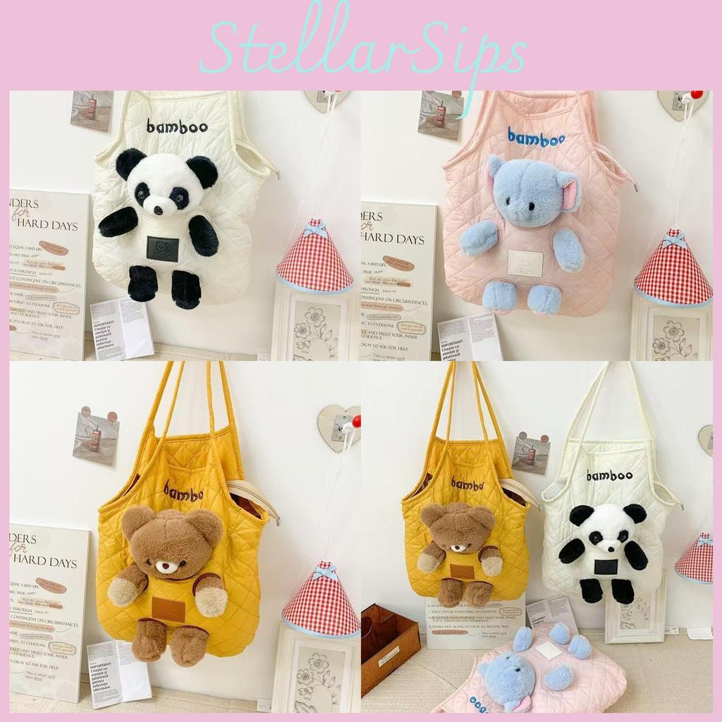 Panda Bjørn Elefant Plysjdukke Enkel Skulder Underarmsveske Romslig Oppbevaring