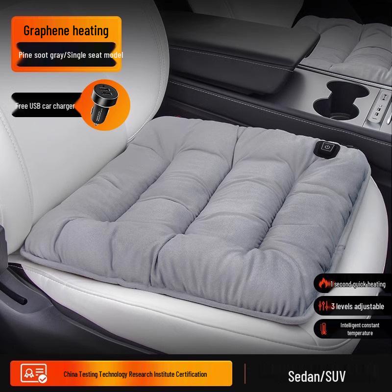 Graphen Plüsch Autositzkissen mit USB Elektrischer Heizung, 12V Universalpassform für Winterwärme.