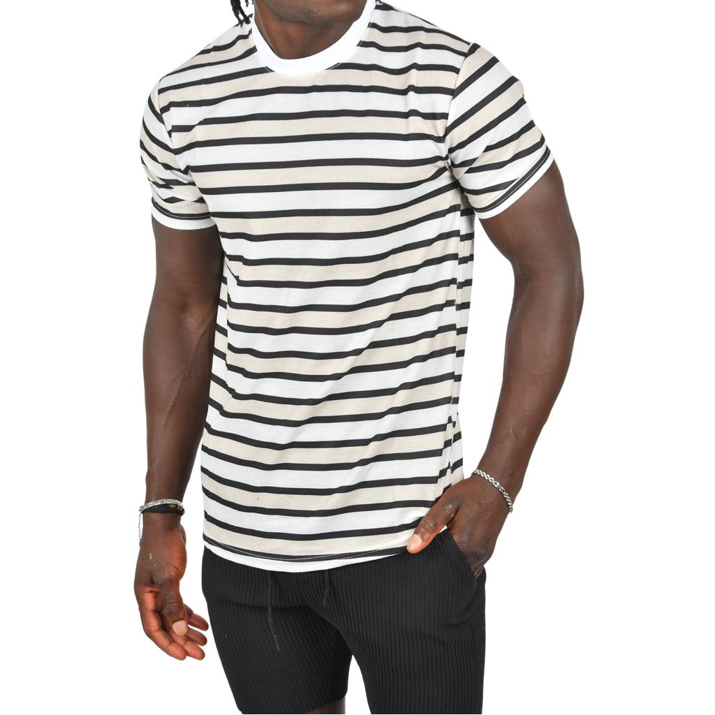 DeepSEA Yatay Çizgili Bisiklet Yaka Slim Fit Likralı Tişört 2403228