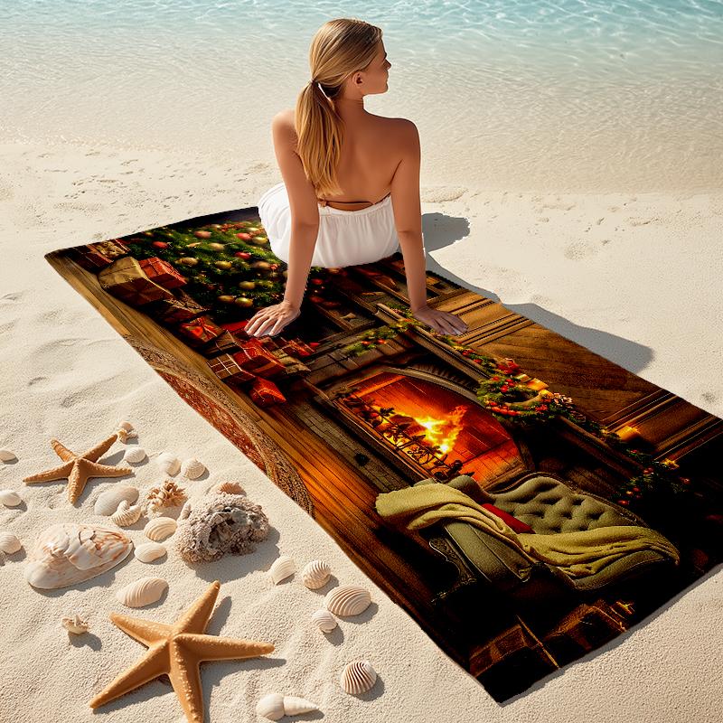 1Pc Merry Christmas Celebration Beach Towel Microfiber Beach Towel Thin Absorbent For Beach Swimming Yoga Bath Sports