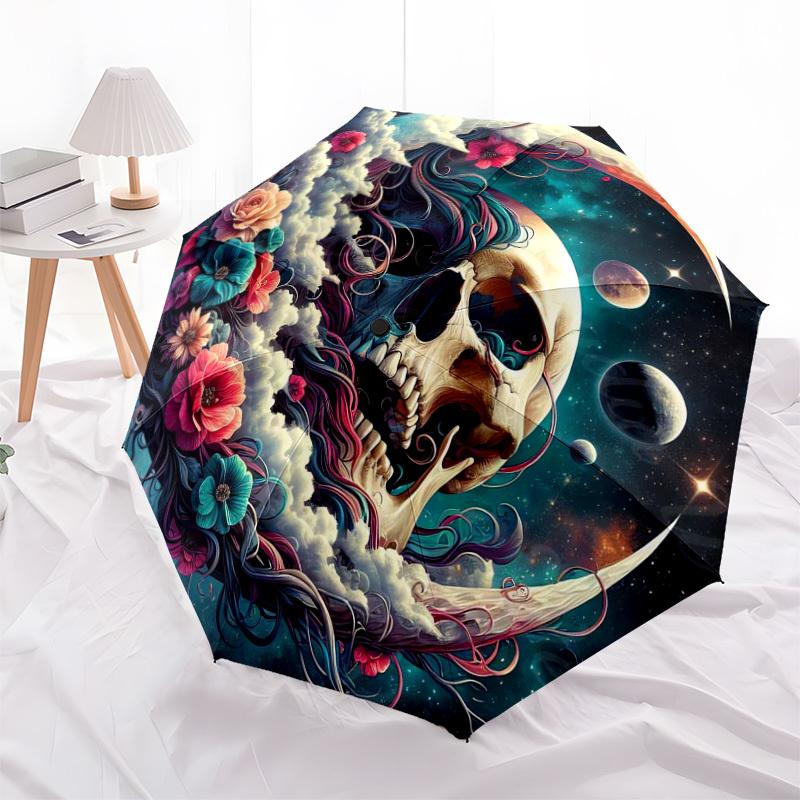 1pc Floral Cosmic Skull Yin-Yang Umbrella with Plastic Handle,Suitable for All Seasons Home Travel Outdoor UmbrellaDD1570