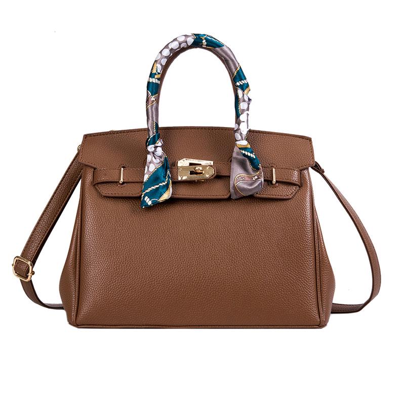 2020 Lock Handbag Fashion Lychee Pattern Single Shoulder Diagonal Platinum