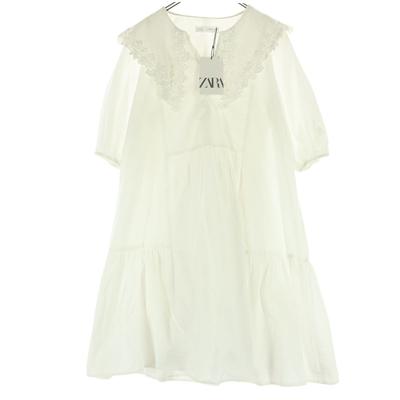 Unused Short Sleeve Embroidered Collar Knee-length Dress 13-14 White Women Used