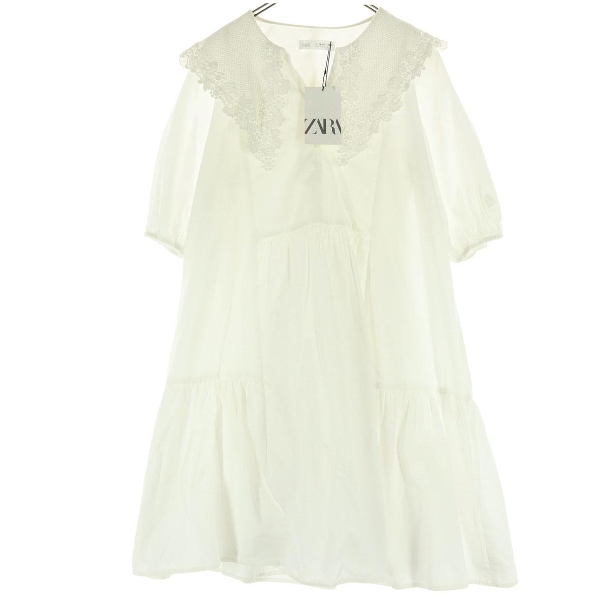 

неиспользованное ZARA Платье до колена с коротким рукавом и вышитым воротником 13-14 белое Женское Б/У