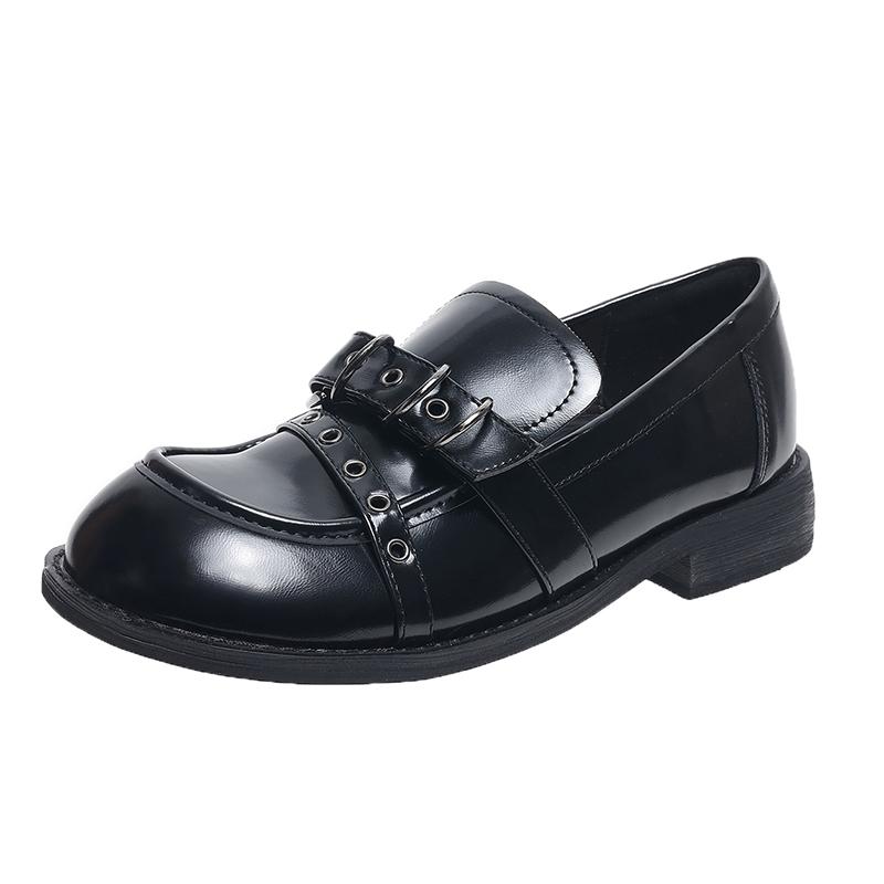 

Мода 2025 Женские туфли с круглым носком, на массивном каблуке, в стиле ретро, колледж, британские кожаные туфли, легко носить, плоская обувь, взрослые, женские лоферы 40 чёрный