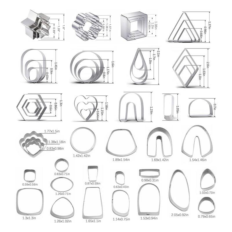 A84E-60 Pcs Clay Tools Set,Polymer Clay Cutters For Earring Making, 51 Shapes Stainless Steel Clay Cutters Metal Clay Tools
