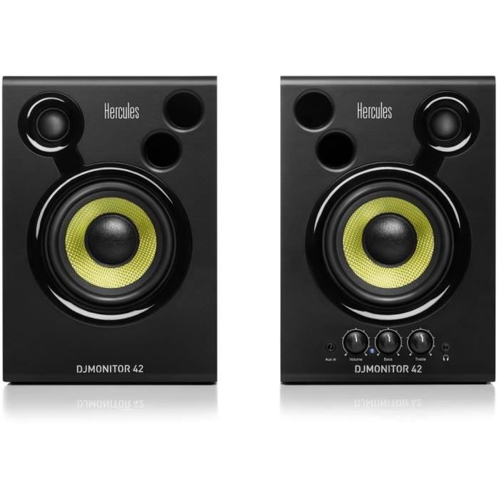 HERCULES DJMONITOR 42 - Enceintes de monitoring actives - 2 x 20W RMS - Woofer de 4'' - Caisson en bois MDF 9mm - Noir