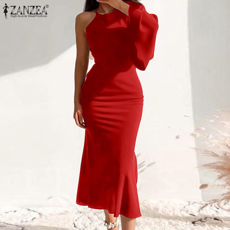 

ЗАНЗЕА Весна Женщины Сплошной цвет Одно плечо Тонкое длинное платье