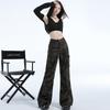 Women's American Retro Camo Work Pants: Spring High Street, Hip Hop Style, Loose Micro Flare, Floor-Length, Drape Casual Trendy.