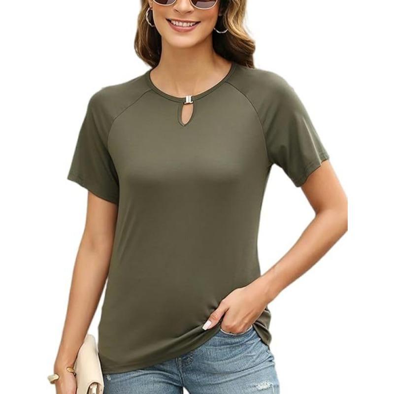 YYFS Women's Fashion Casual Summer Spring Solid Color Print Short Sleeve O-Neck Blouses & Shirts