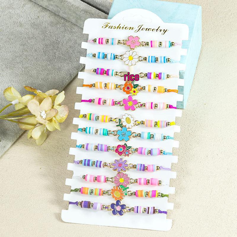 Hot-Selling Cartoon Beaded Bracelet Set: Colorful Unicorn, Butterfly, and Dinosaur Designs for Kids with Polymer Clay Flowers