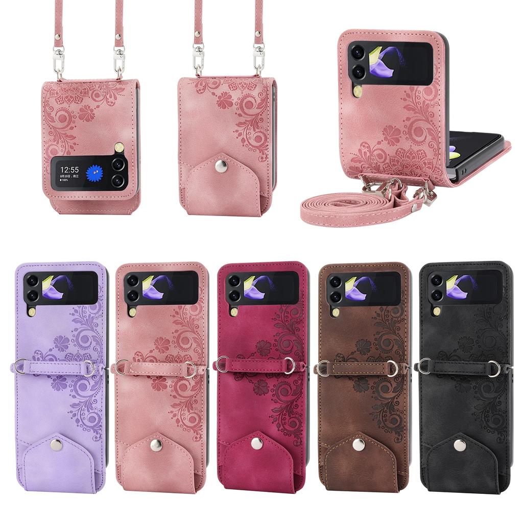 Crossbody Lanyard Wallet Cards Solt Leather Case for Samsung Galaxy Z Flip 6 5 4 Flip5 3 Flip4 5G Card Holder Phone Cover Coque