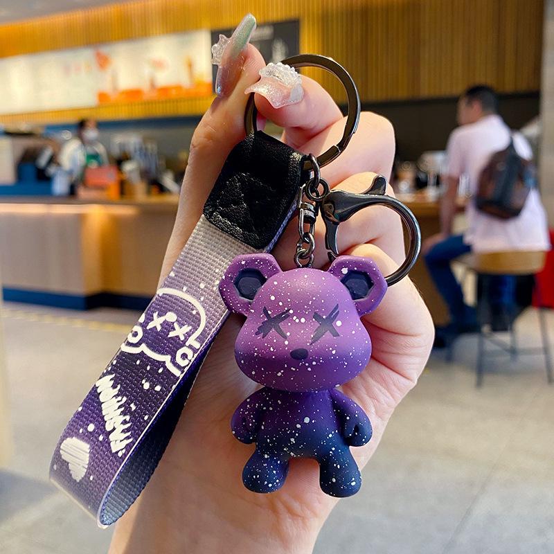 Starry Sky Chameleon Bear Keychain - Cute Plush Toy & Schoolbag Pendant Gift